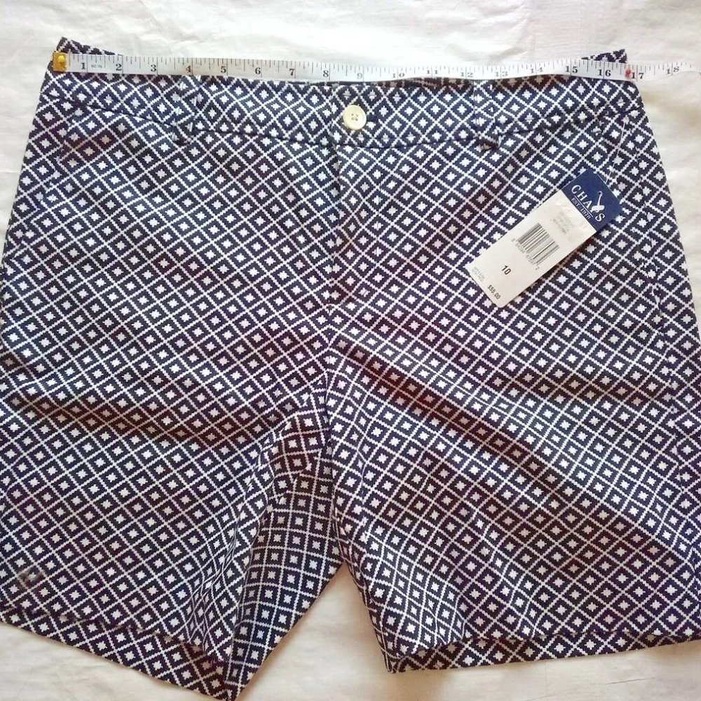 Chaps Bermuda Shorts - Women S10 - Navy & White Diamonds - 4 Pocket Flat Front